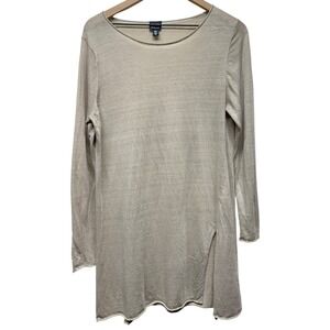 Eileen Fisher Knit Tunic Top Linen Nylon Women Sz L Lagenlook‎ Long Sleeve Beige